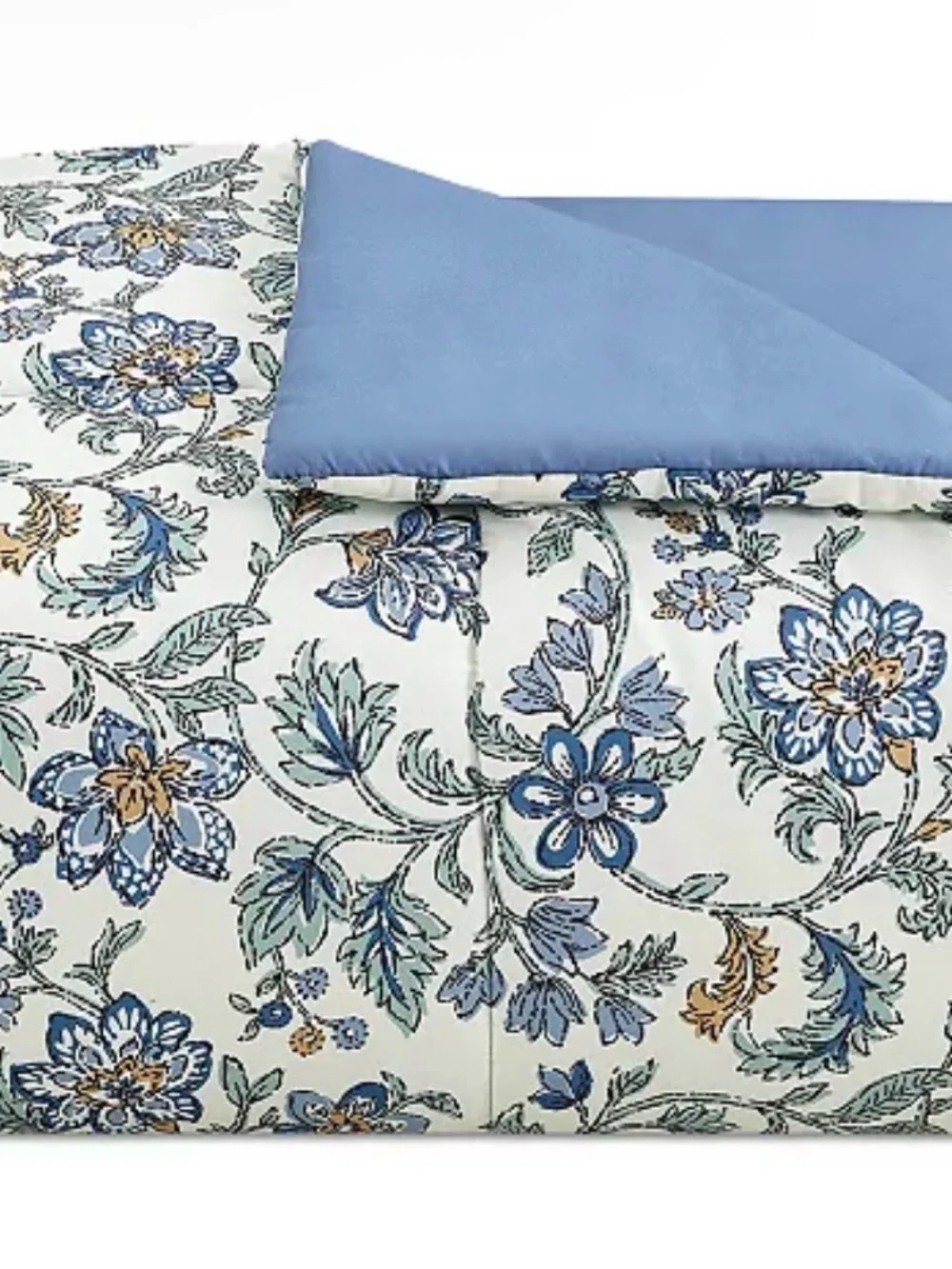 Jasmine Floral Queen Reverse able Blue & White 3 pc comforter Set Matching Shams